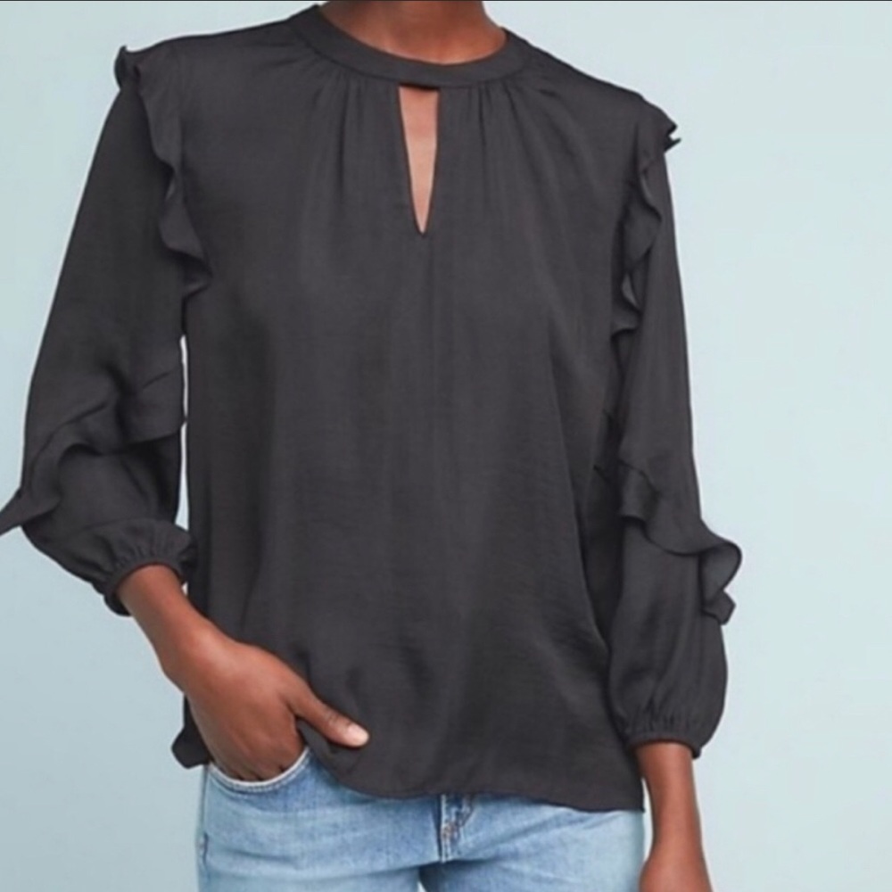 Anthropologie Dolan Black Ruffle Sleeve Blouse